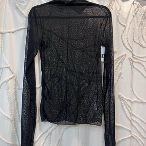 Free People Black Sheer Dotted Long Sleeve Top